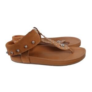 Schutz Tan Brown Suede Leather Silver Stud Thong Sandals 10